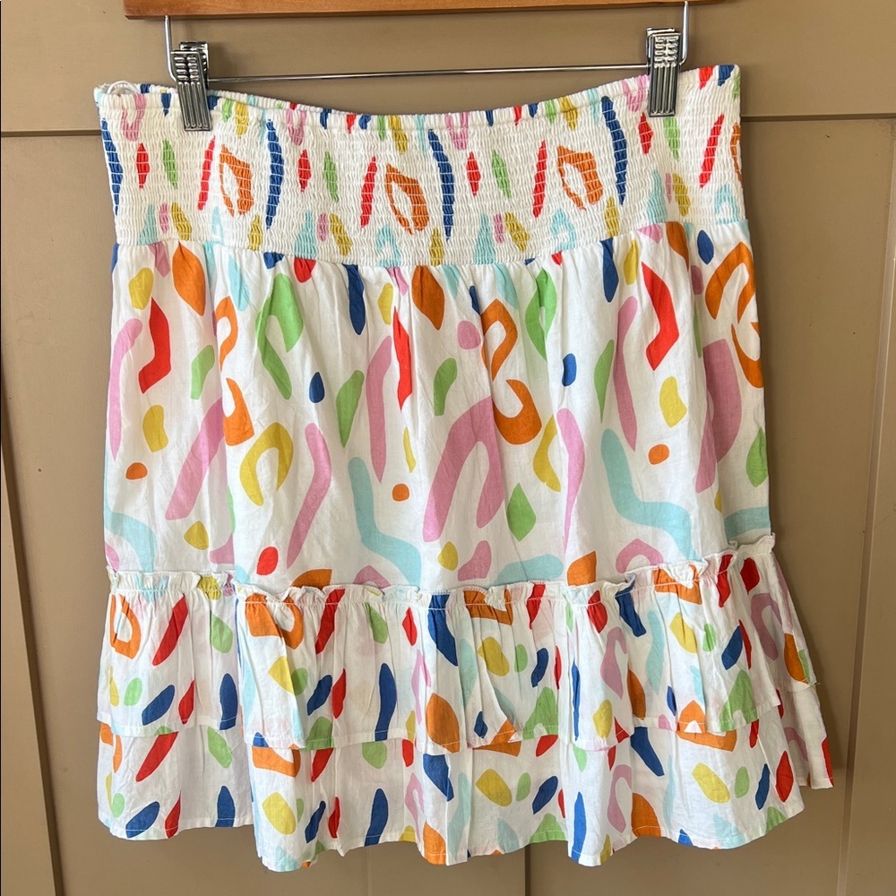 THML Sz L Colorful Smock Waist Ruffle Mini Skirt Cotton